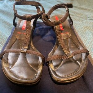 Vintage 90’s  Prada Milano Black T-Strap Leather Sandals